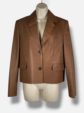 Brunello Cucinelli Women's Brown Vintage Leather Blazer Suit Jacket Size 42